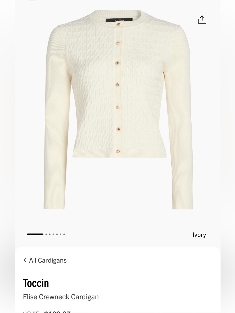 Toccin Elise Ivory Cardigan NWT